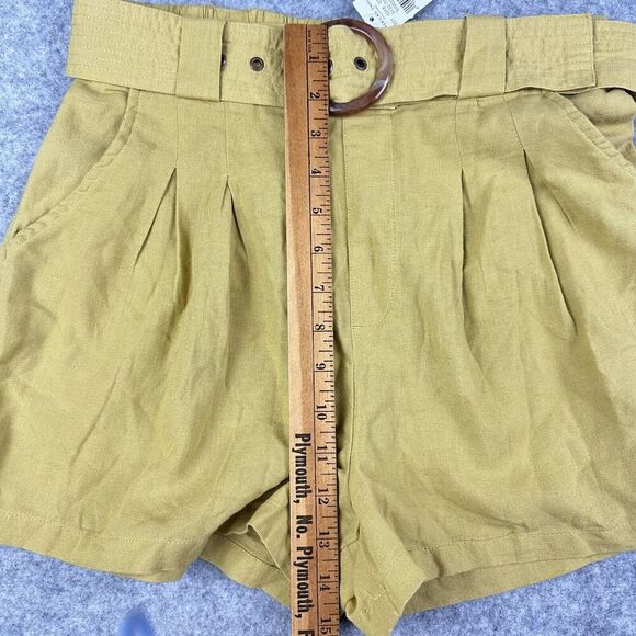 American Eagle Linen Blend Shorts Women S Mustard Yellow Belted Pleated Boho NEW - Picture 7 of 12